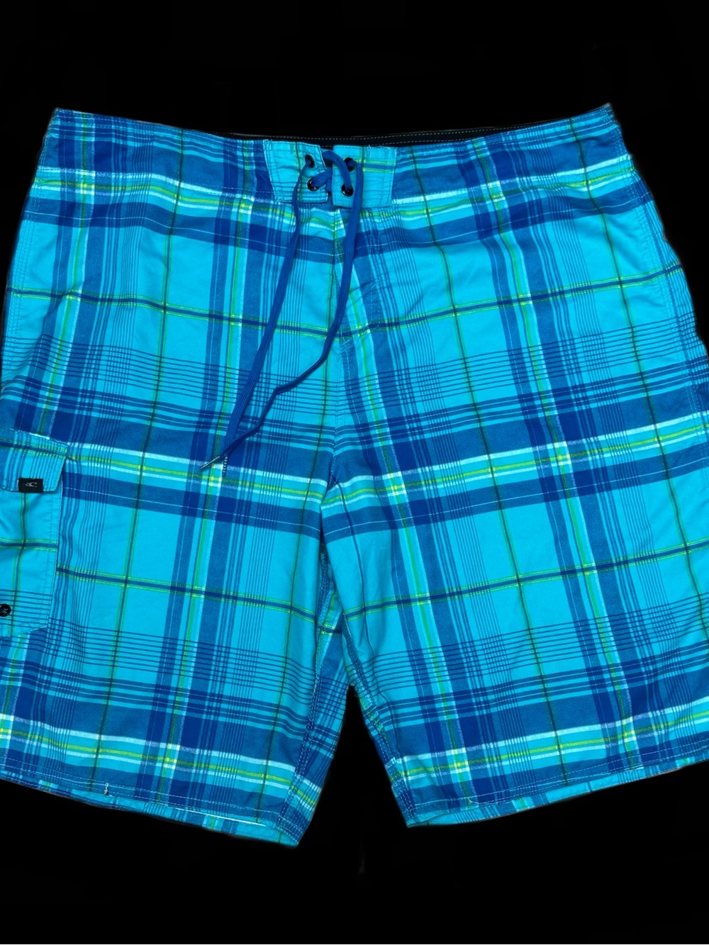 Vintage O'Neill Blue Aqua Plaid Men's Swim Board Shorts Trunks Surf Beach